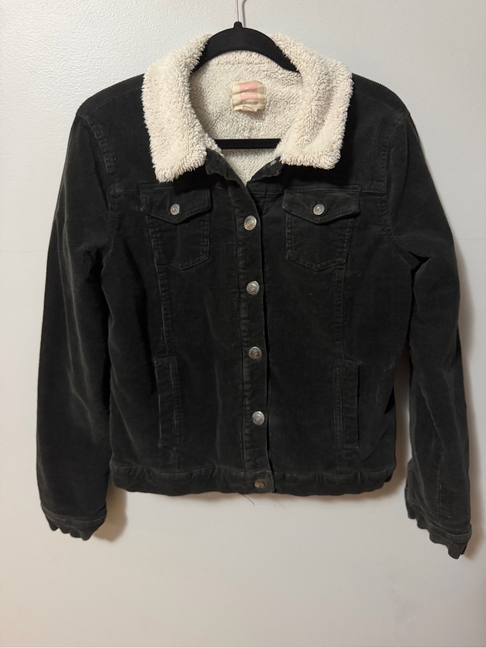 Quiksilver Sherpa Lined Corduroy Trucker Jacket Womens Medium Black Button Front